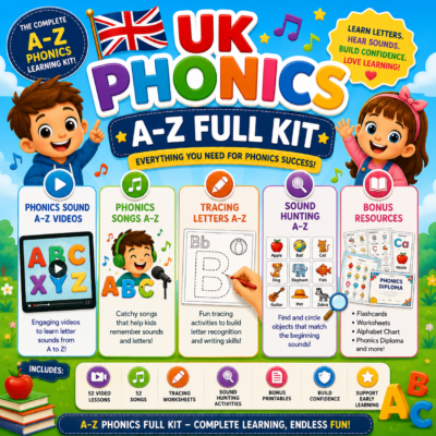 UK Phonics Sounds A–Z Full Kit for Kids | Videos, Songs, Tracing & Worksheets